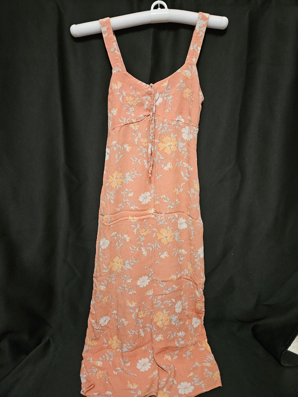 Floral Peach Midi Dress with Tie Front